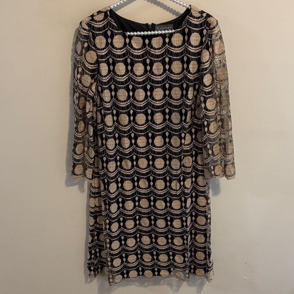 Luxology Black and cream Patterned Long Sleeve Dress size 12